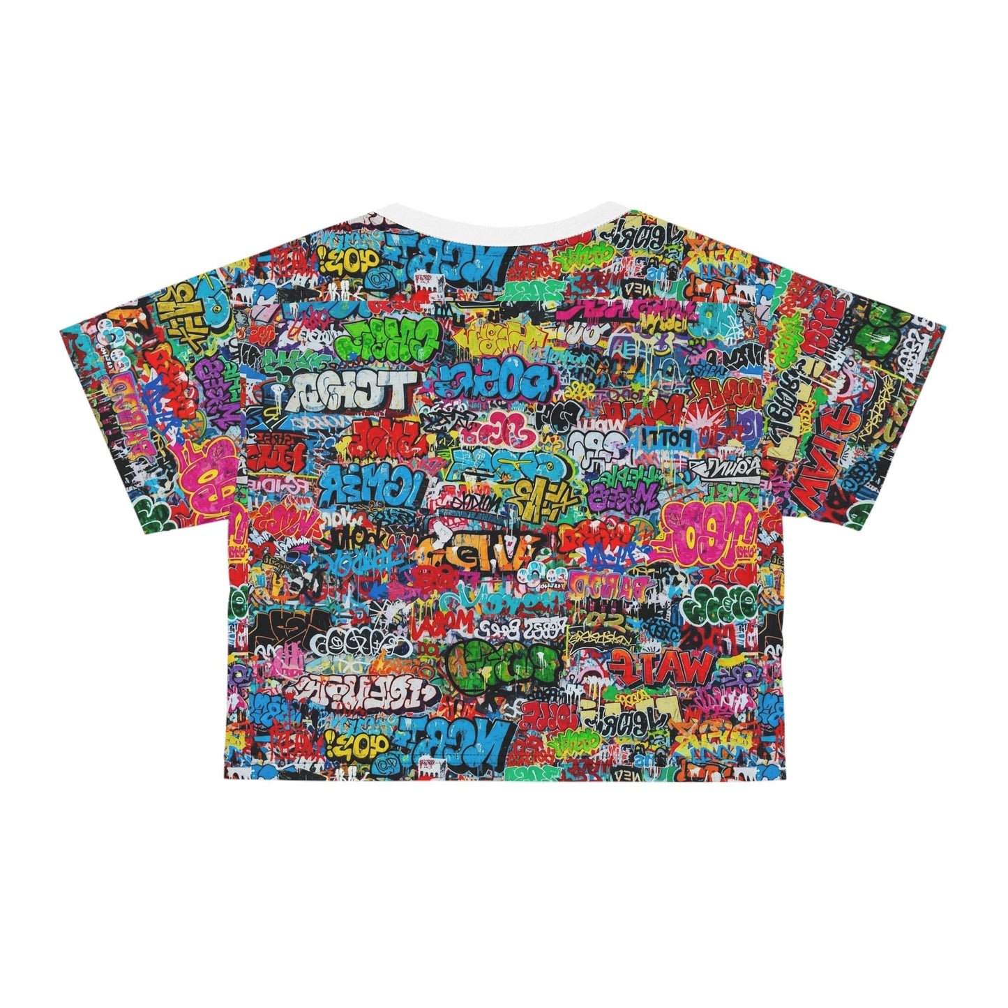 Graffiti Print Crop Tee for Colorful Urban Street Art Dressers — Bold AOP Hip-Hop Crop Top, Festival Party Summer Statement