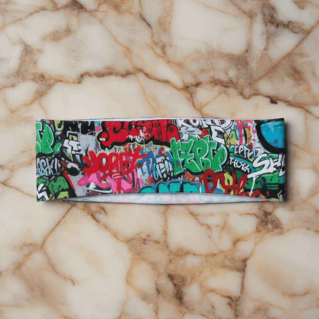 Graffiti Street Art AOP Sports Headband for Urban Fitness Dressers — Sweat-Wicking Bold Print, Gym Peloton HIIT Activewear Accessory