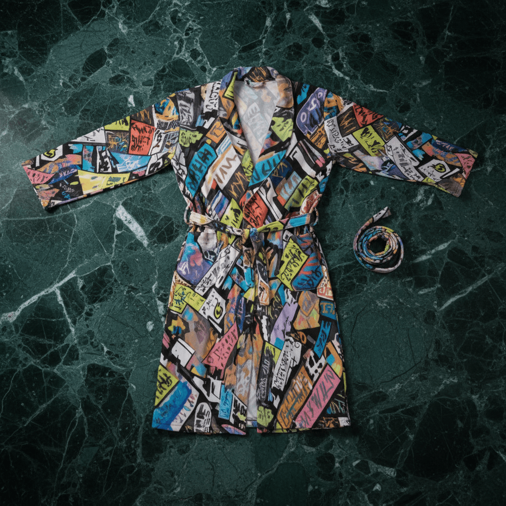Graffiti Tag Kimono Robe — Neon Street Art AOP, Fur-Lined Duster