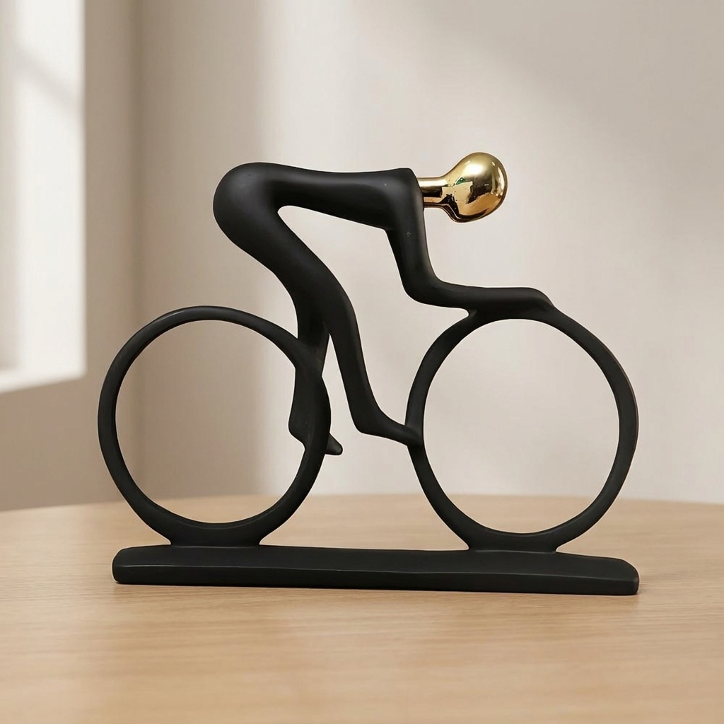 Decorative Sculpture Cyclist Figure Black and Gold Finish