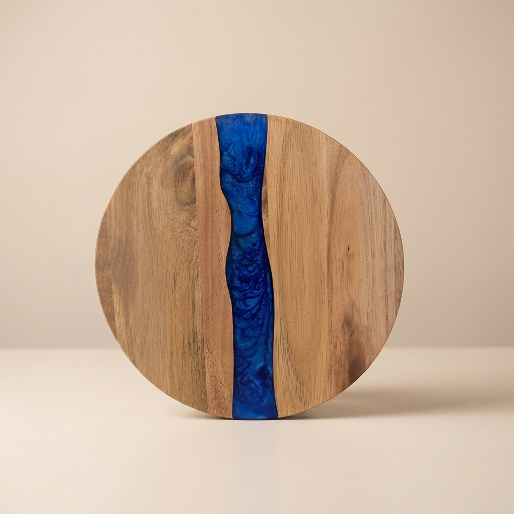 Cutting Board Acacia Wood Round Epoxy Resin Design