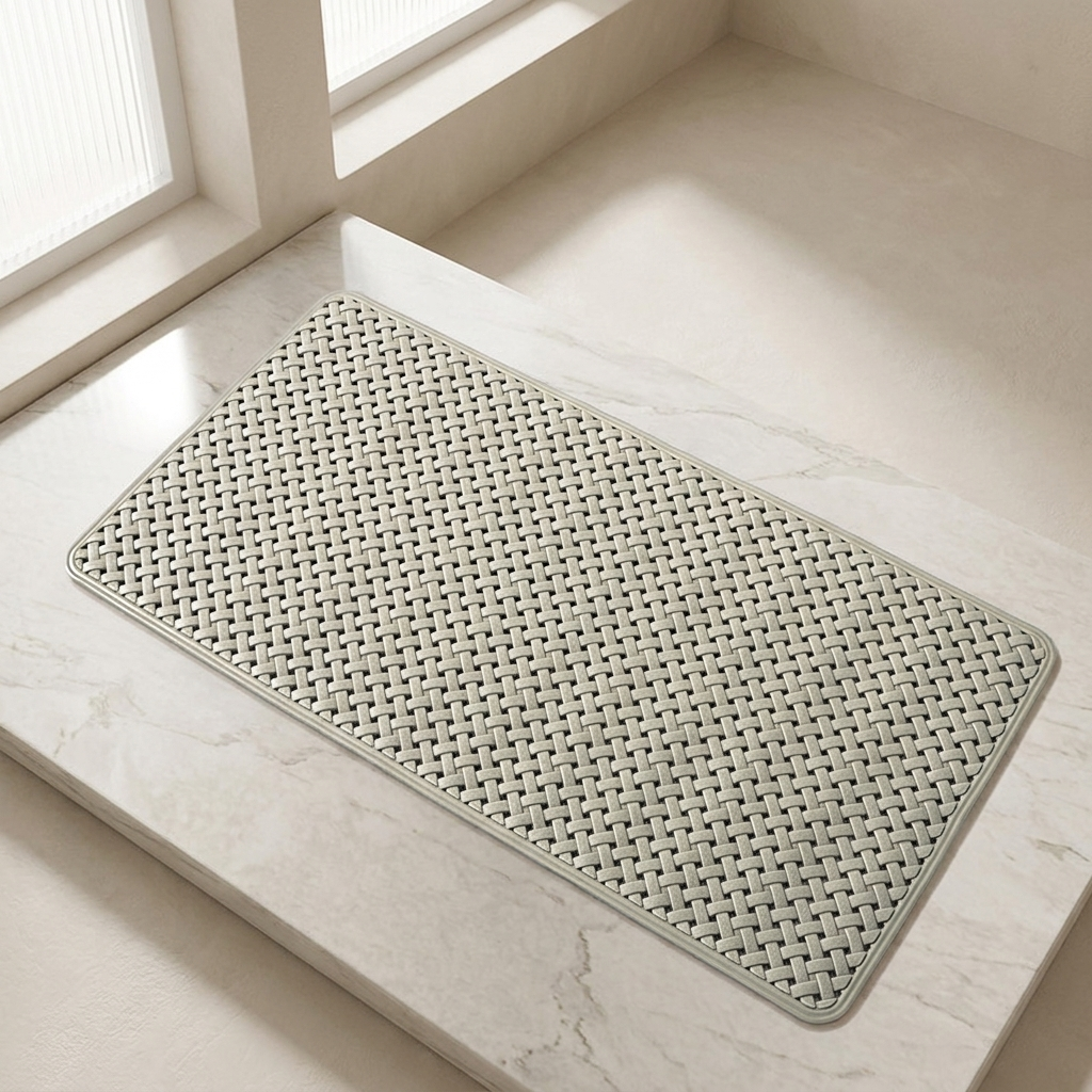 Bathroom Floor Mat, Non Slip, Woven Design, Solid Color