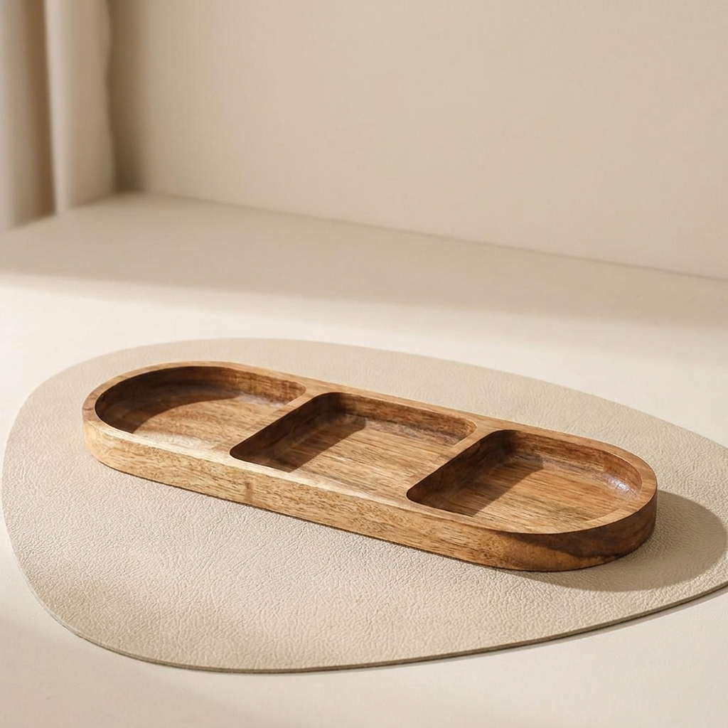 Serving Tray with Three Compartments and Integrated Handles