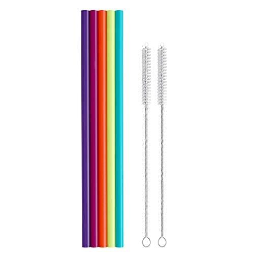 Hiware 12 Inch Extra Long Silicone Straws for Big Tumblers - 40 oz Hydro Flask/Half Gallon Water Bottle Jug/30 oz YETI/RICT/OZARK TRAIL - Flexible Straws for Extra Tall Cups and Giant Mugs - 7 Pieces