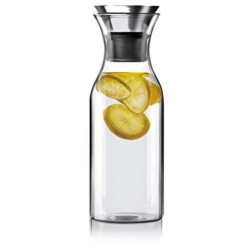 Hiware 35 Oz Glass Carafe with Stainless Steel Silicone Flip-top Lid - Glass Water Pitcher Fridge Ice Tea Maker