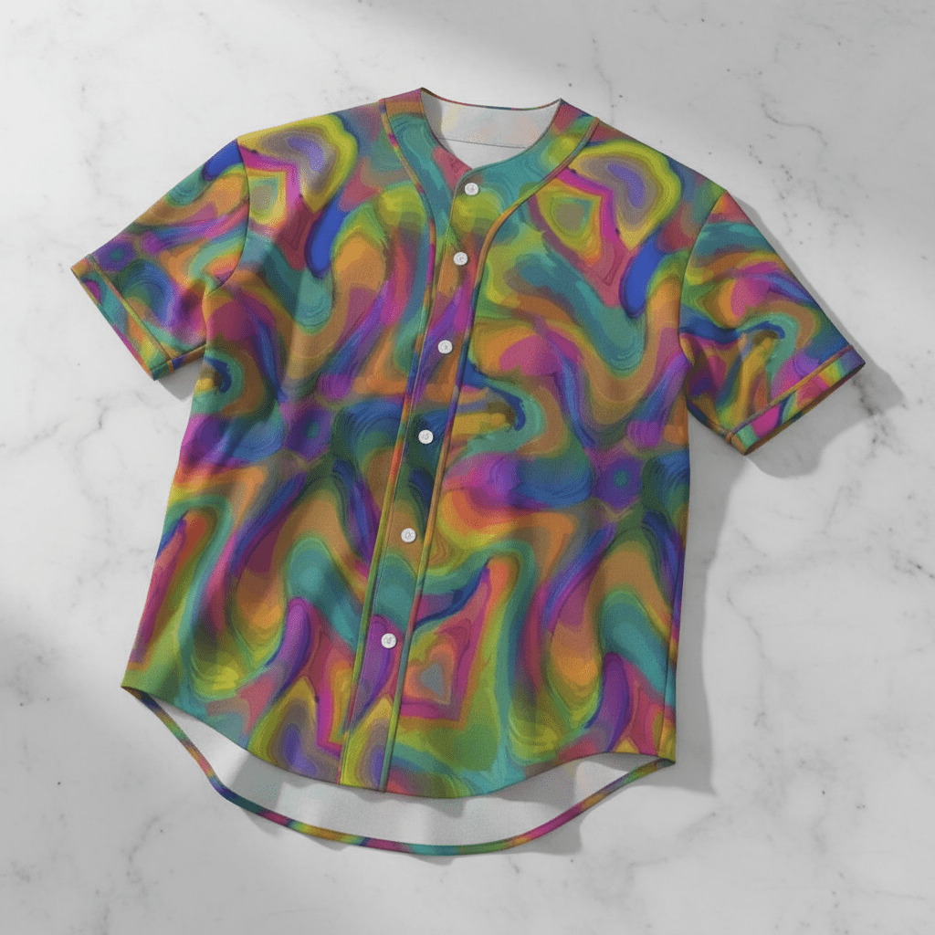 Holographic Collectors Card AOP Baseball Jersey for Streetwear Collectors — All-Over Print Statement Athletic Top, Gift for Him