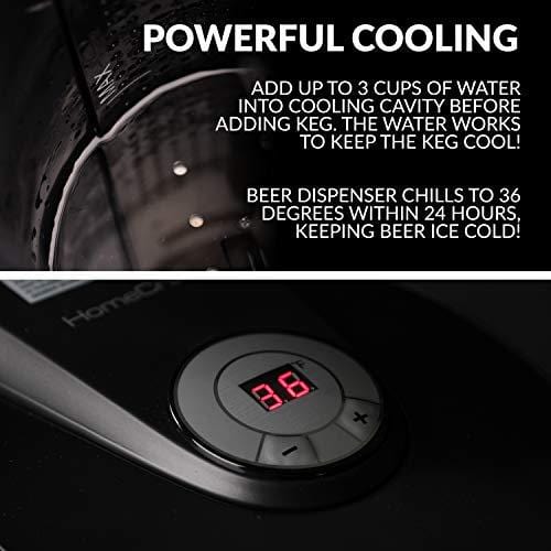 Homecraft Black Stainless Steel Easy-Dispensing Tap Mini Kegerator Cooling System, Includes Reusable Growler, CO2 Cartridges, Removable Drip Tray & Cleaning Kit, Beer Fresh For 30 Days, 5-liter