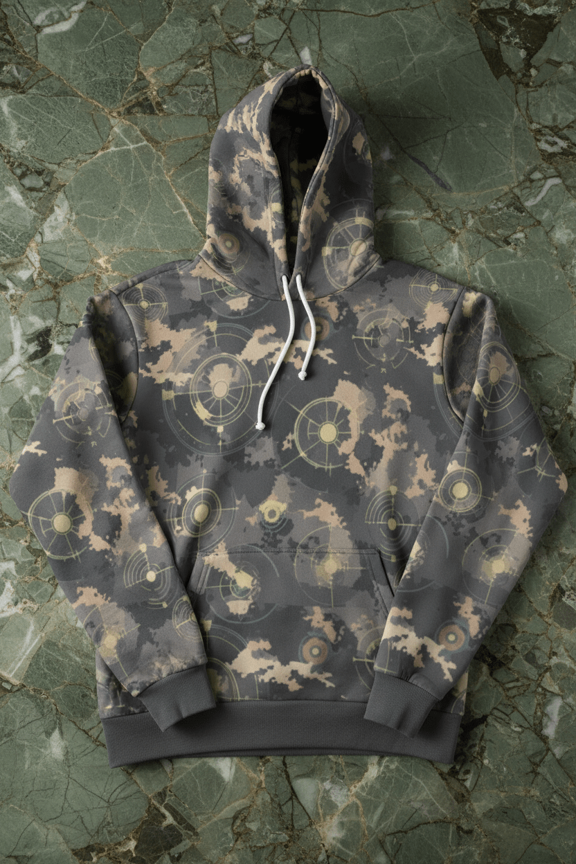 Bone Splatter Camo Fleece-Lined Hoodie for Grunge Streetwear Heads — Muted Sage AOP Winter Pullover