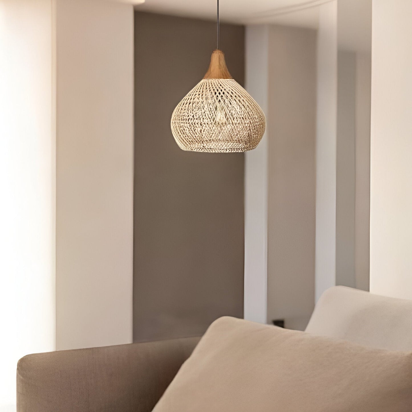 Bohemian Rattan Pendant Light With Hand-Woven Dome Shade