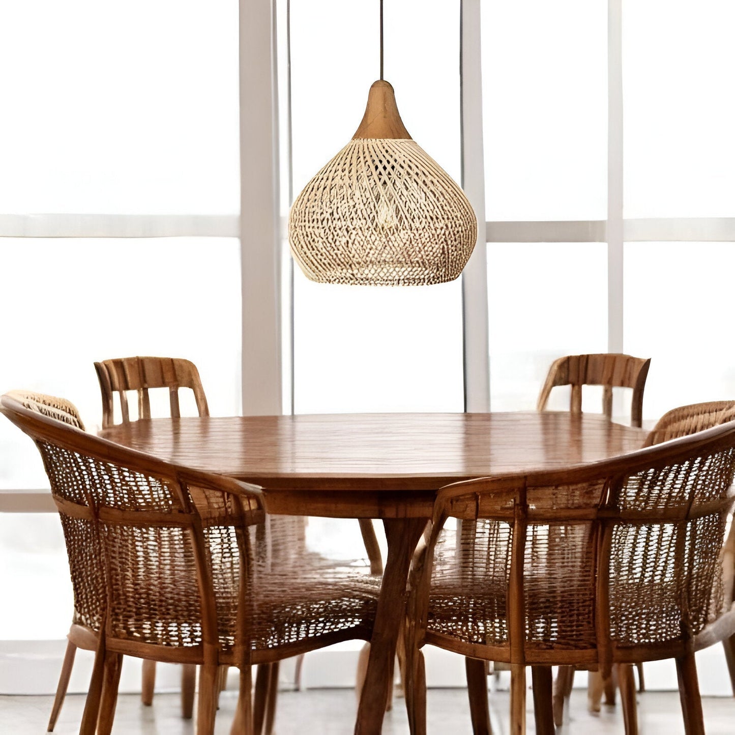 Bohemian Rattan Pendant Light With Hand-Woven Dome Shade
