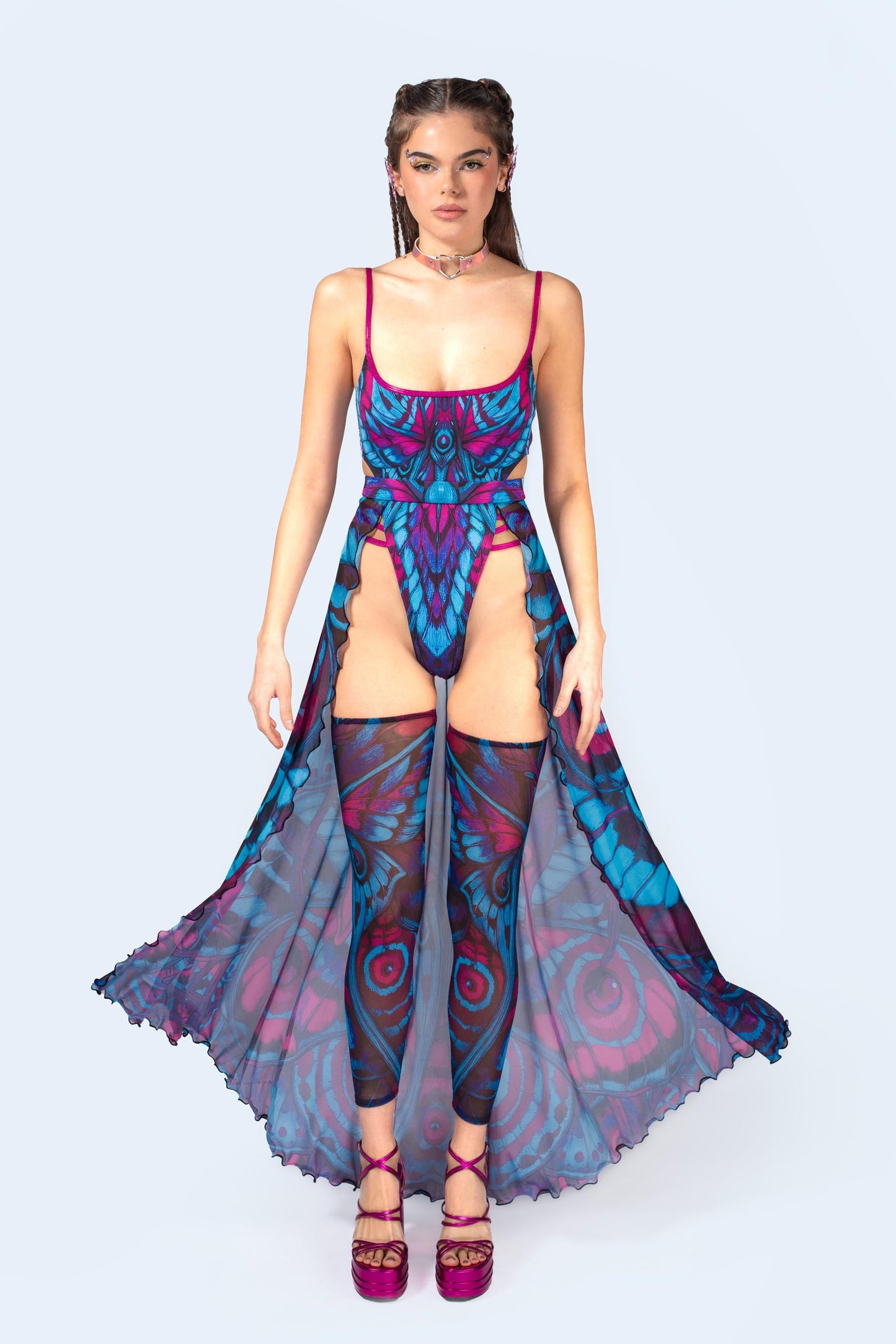 Blue Velvet Strappy Bodysuit