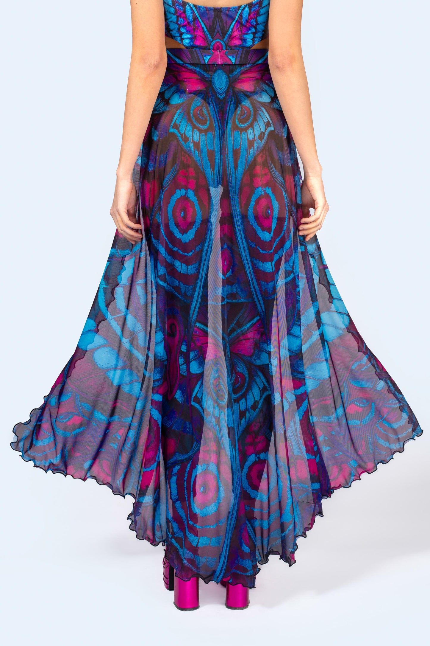 Blue Velvet Open Front Skirt Set
