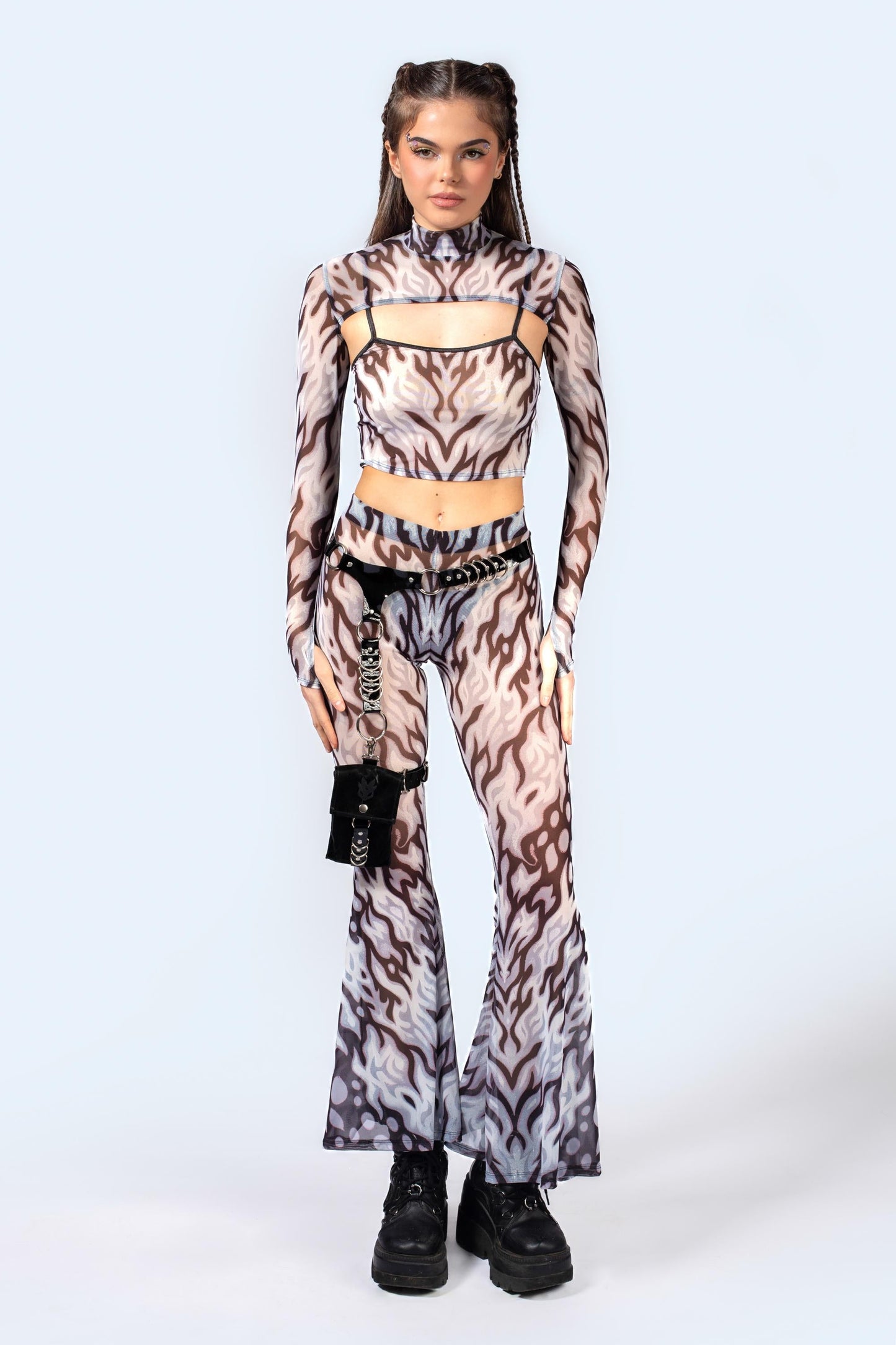 Loose Ends Mesh Bell Bottoms Pants