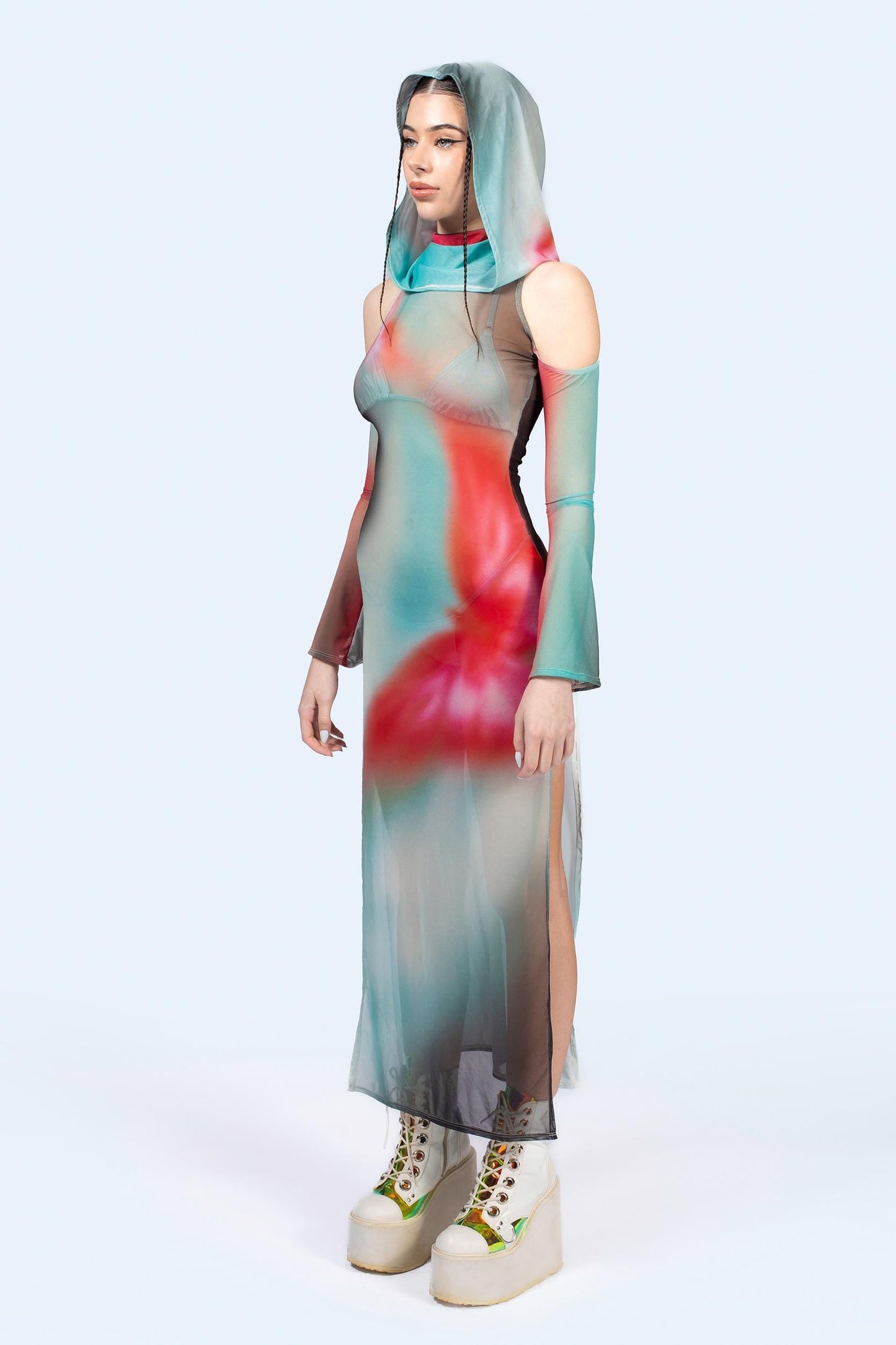 Out Of Body Hooded Long Sleeve Dress