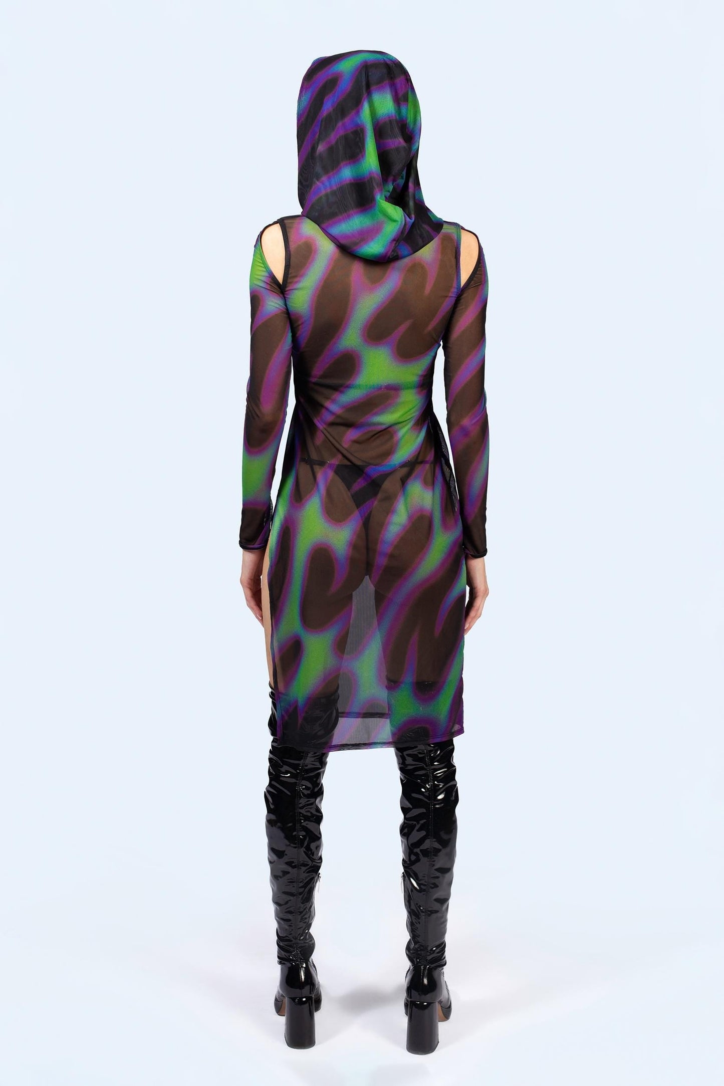 Tear In Space Mesh Hooded Dress
