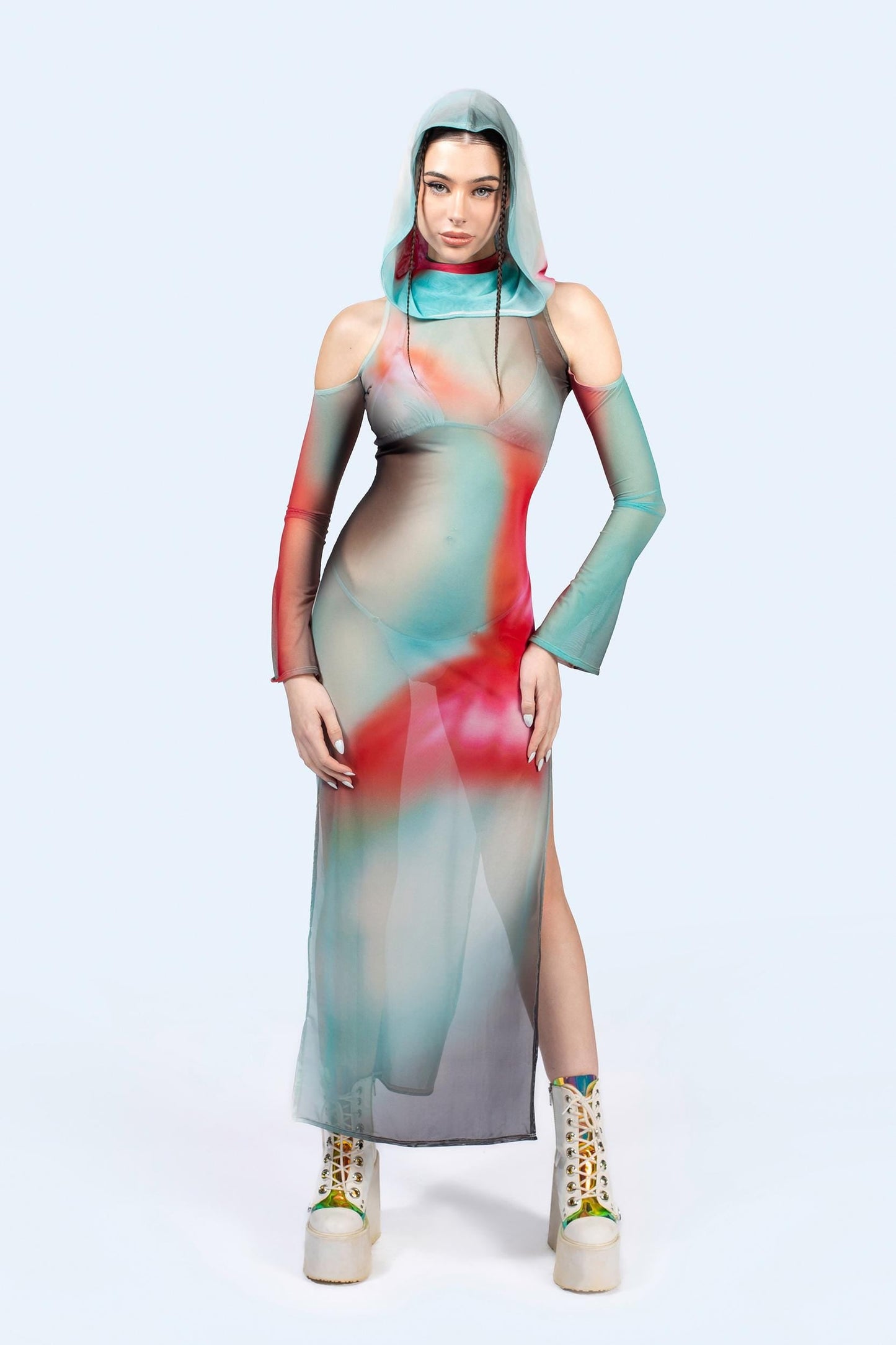 Out Of Body Hooded Long Sleeve Dress