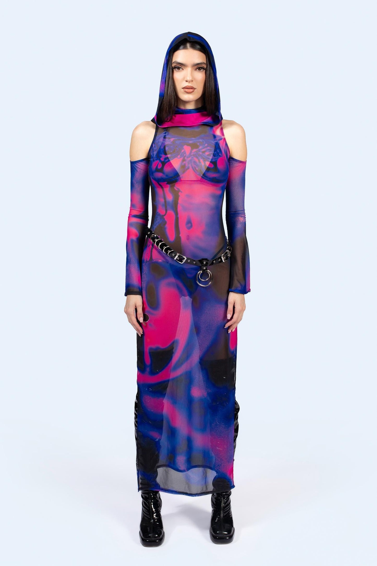 Sub Surface Hooded Long Sleeve Dress