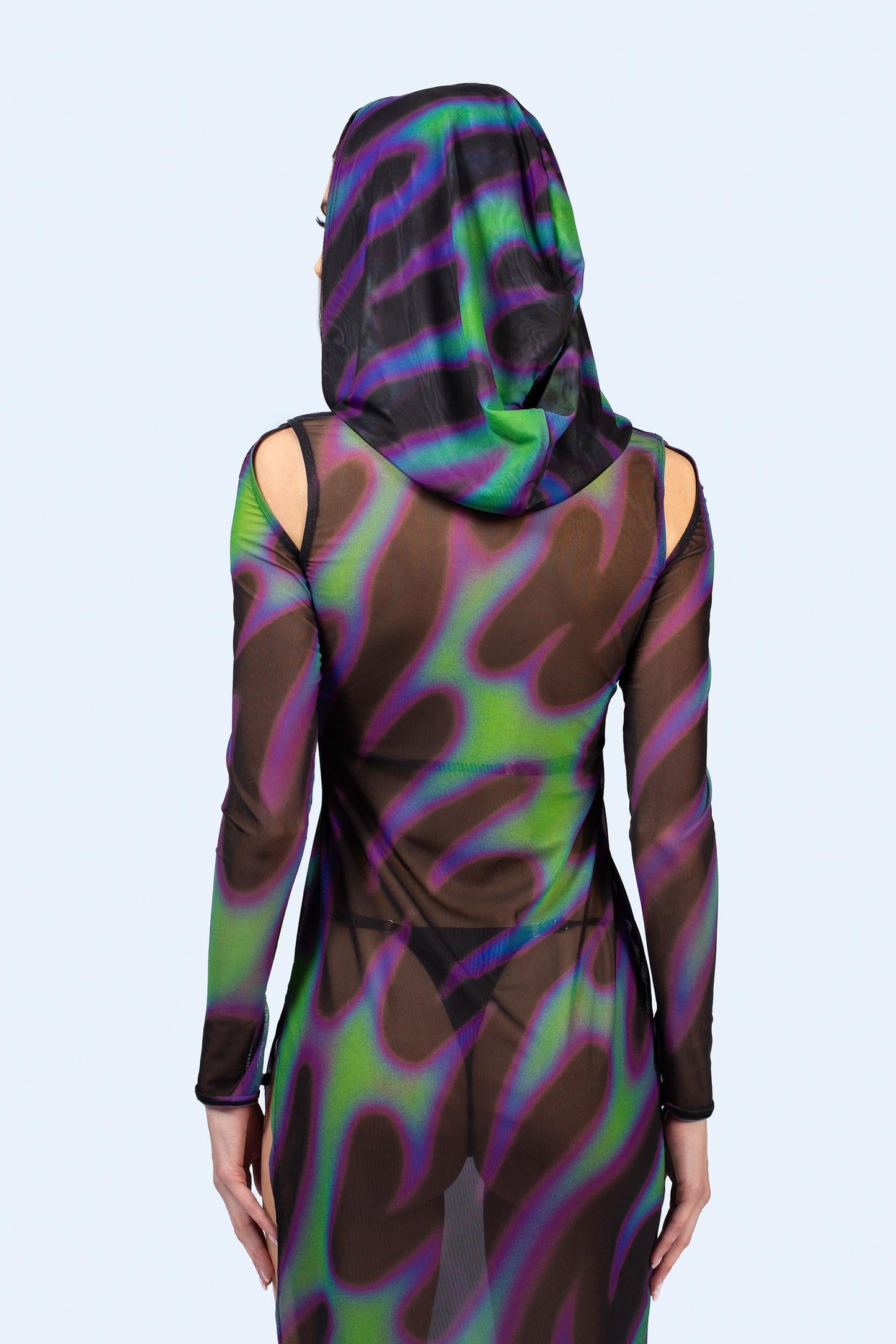 Tear In Space Mesh Hooded Dress