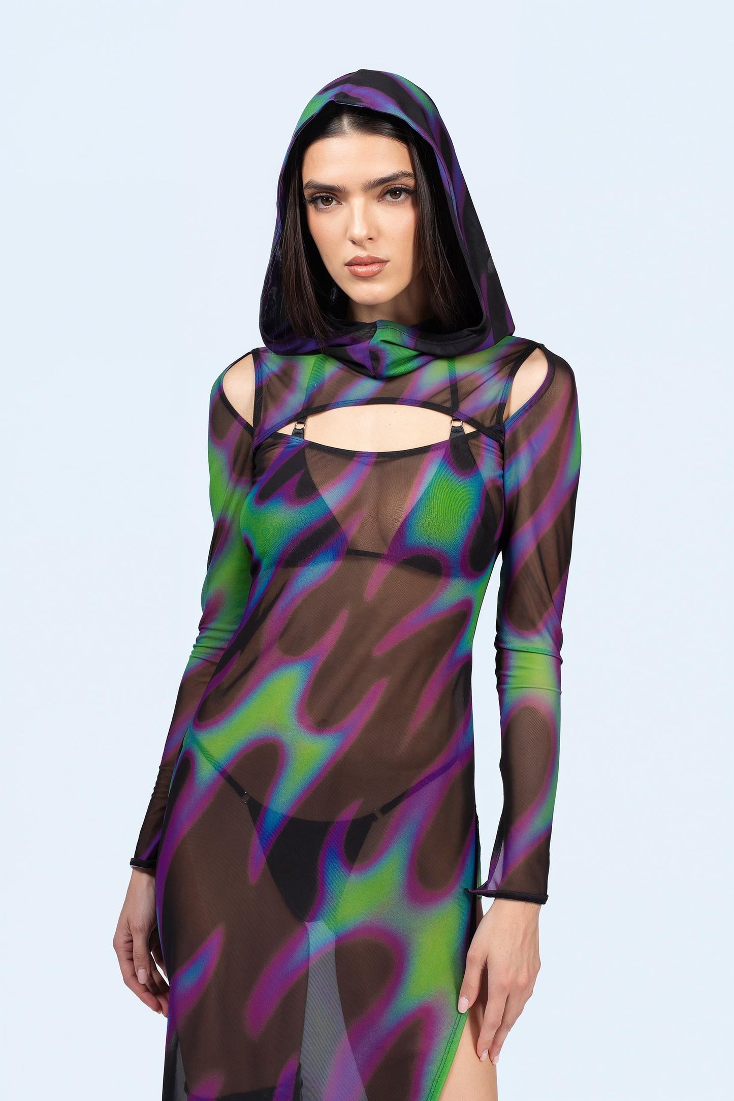 Tear In Space Mesh Hooded Dress