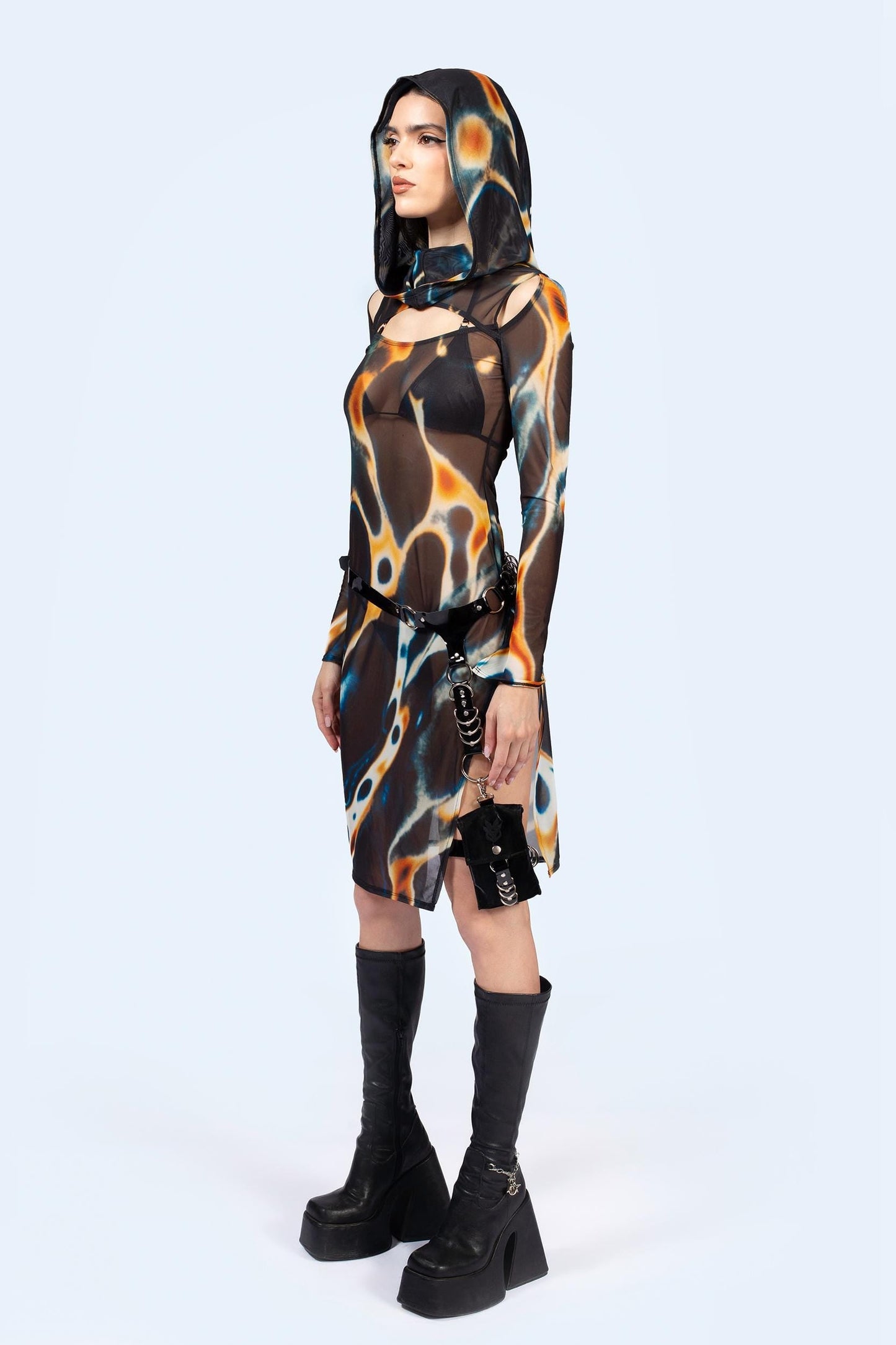 Slow Drift Mesh Hooded Dress