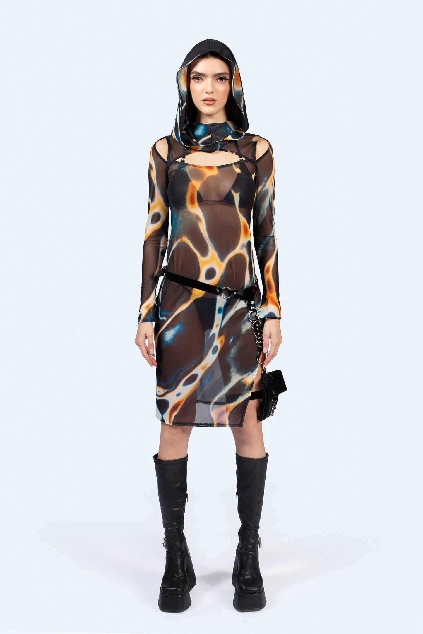 Slow Drift Mesh Hooded Dress