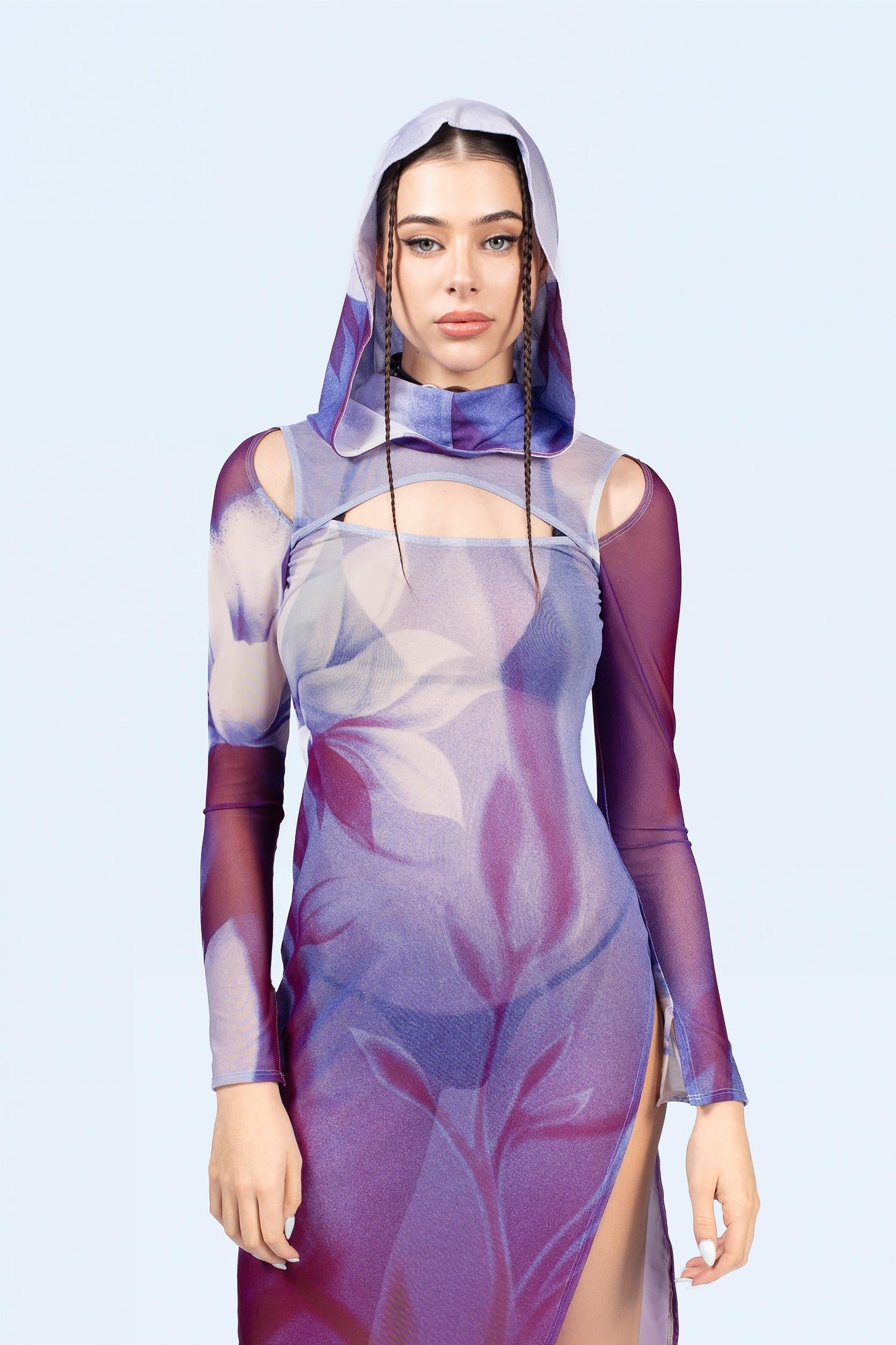 Above Mesh Hooded Dress