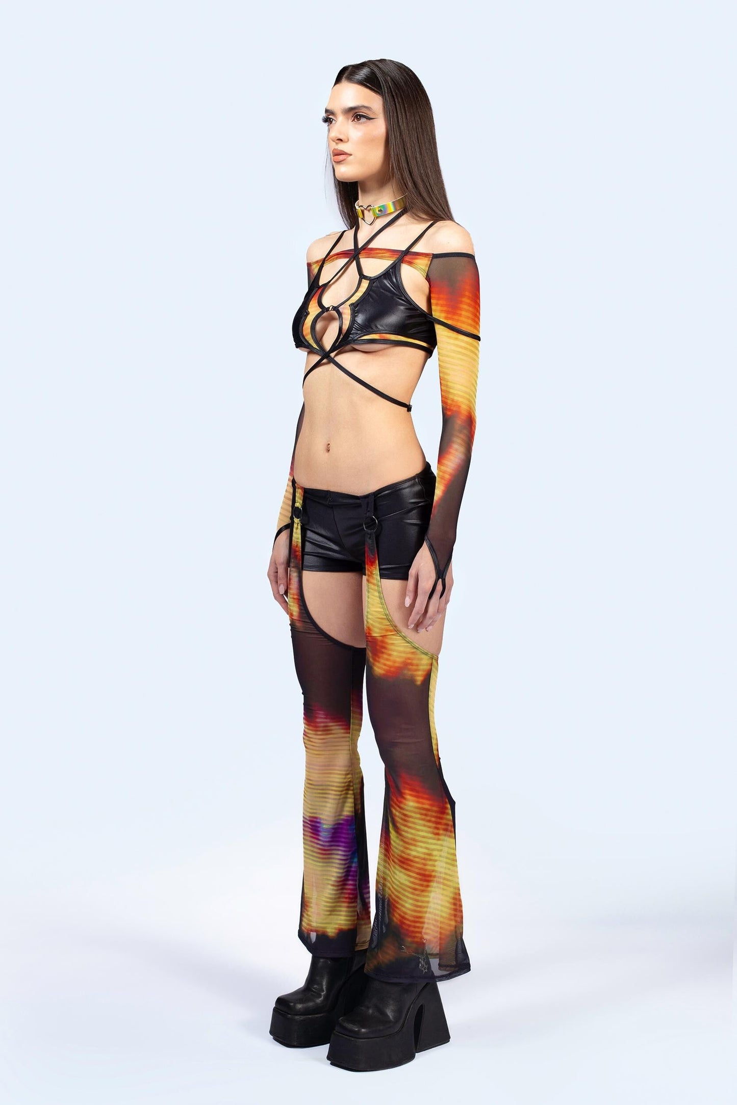 Display Micro Shorts With Mesh Chaps
