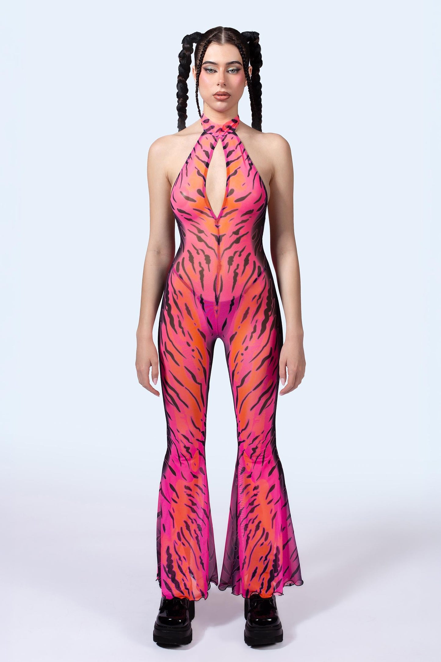 Heightened Instinct Pink Mesh Halter Romper