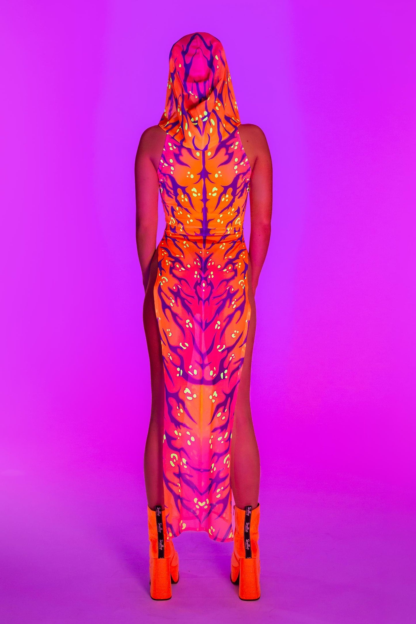 Fire Sign Hooded High Slit Dress