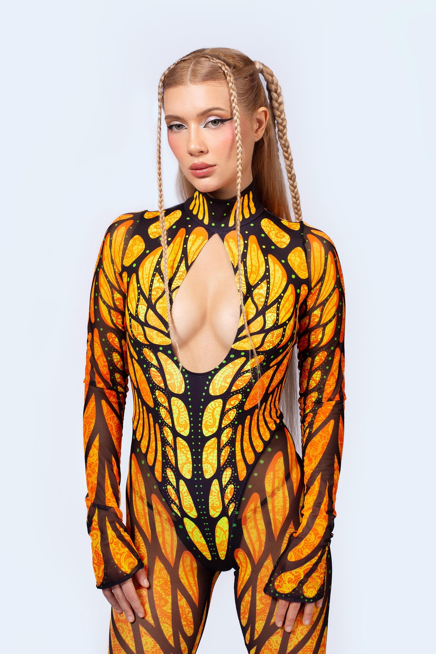 Brilliant Orange Bareback Keyhole Catsuit