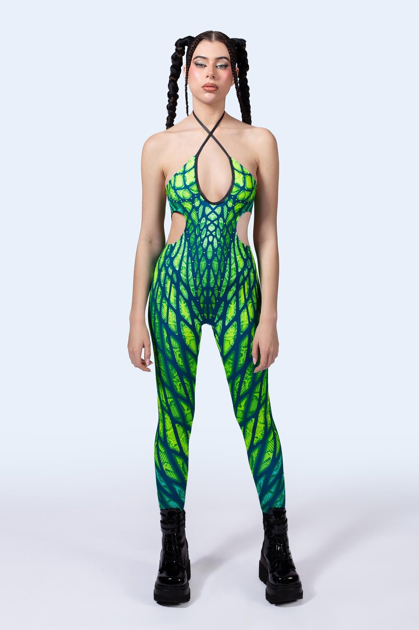 Under My Skin Green Keyhole Halter Catsuit