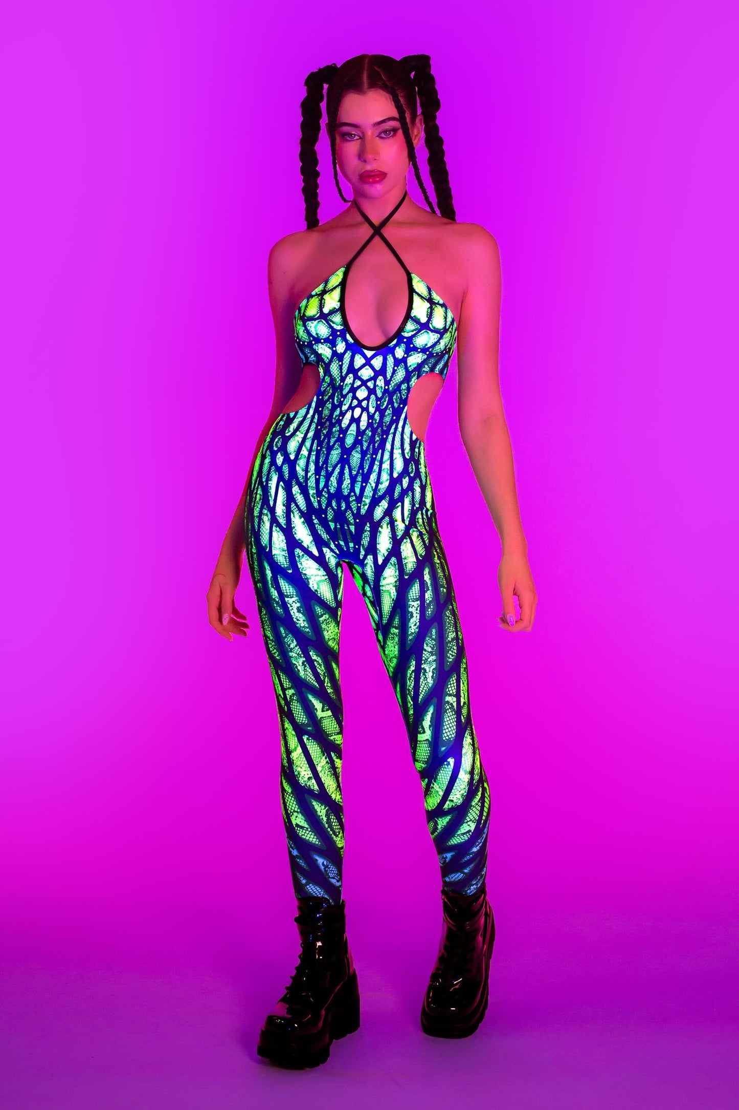 Under My Skin Green Keyhole Halter Catsuit