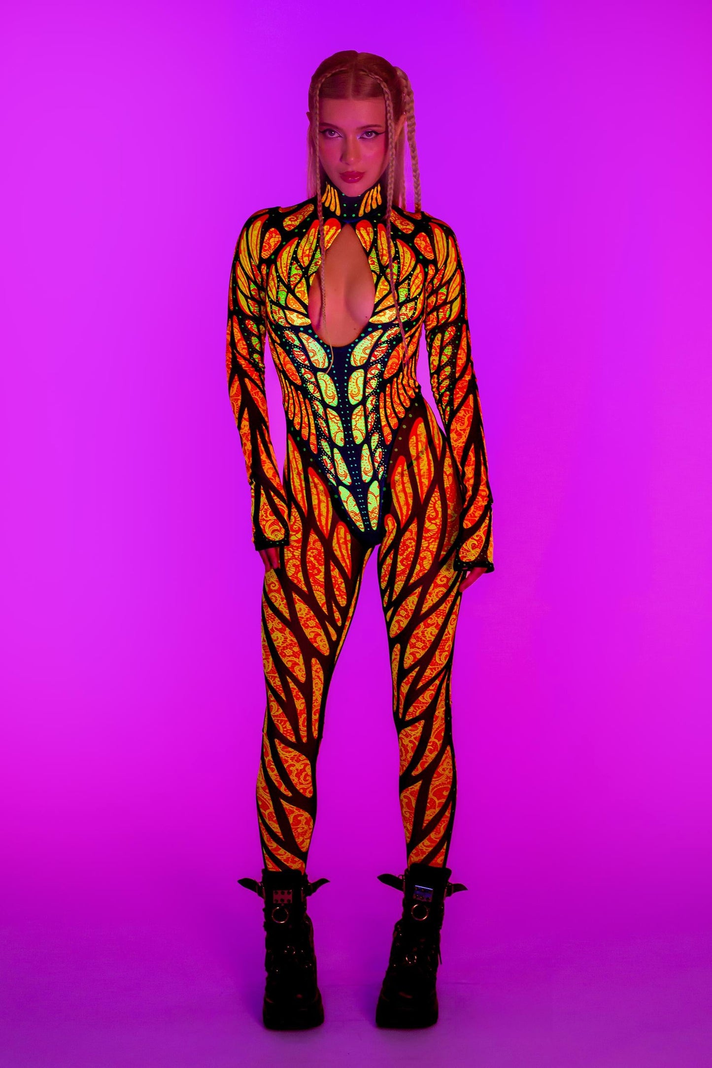 Brilliant Orange Bareback Keyhole Catsuit