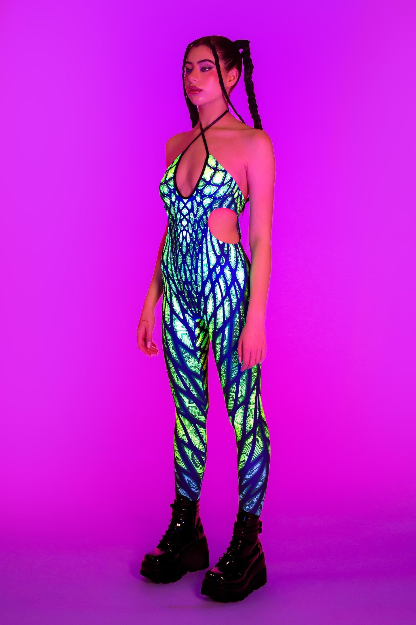 Under My Skin Green Keyhole Halter Catsuit