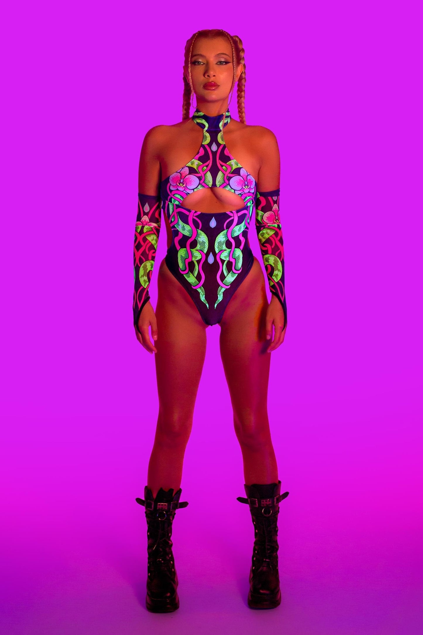 Snakes Orchids Open Chest Bodysuit