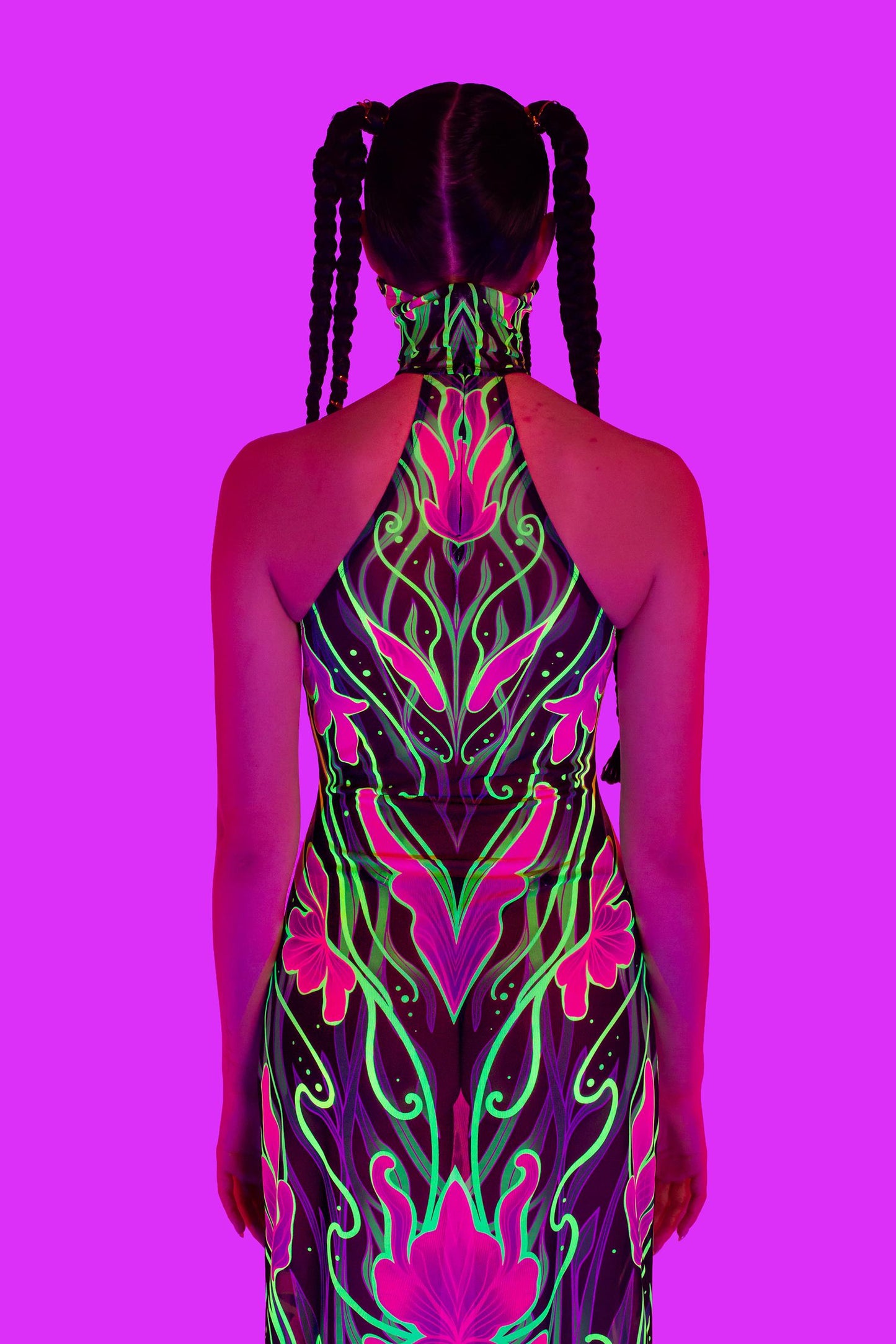 Night Bloom Mask Halter Dress