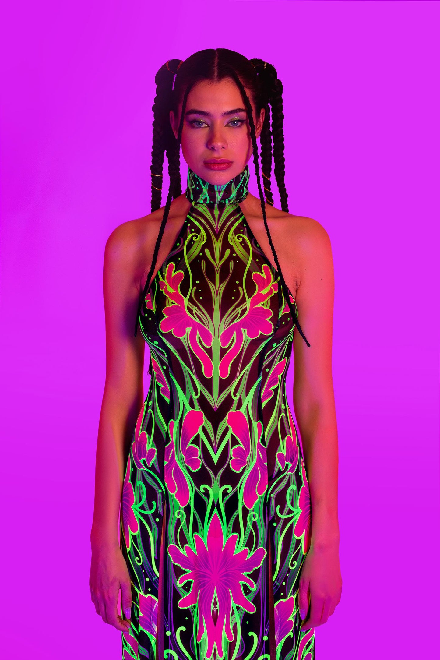 Night Bloom Mask Halter Dress
