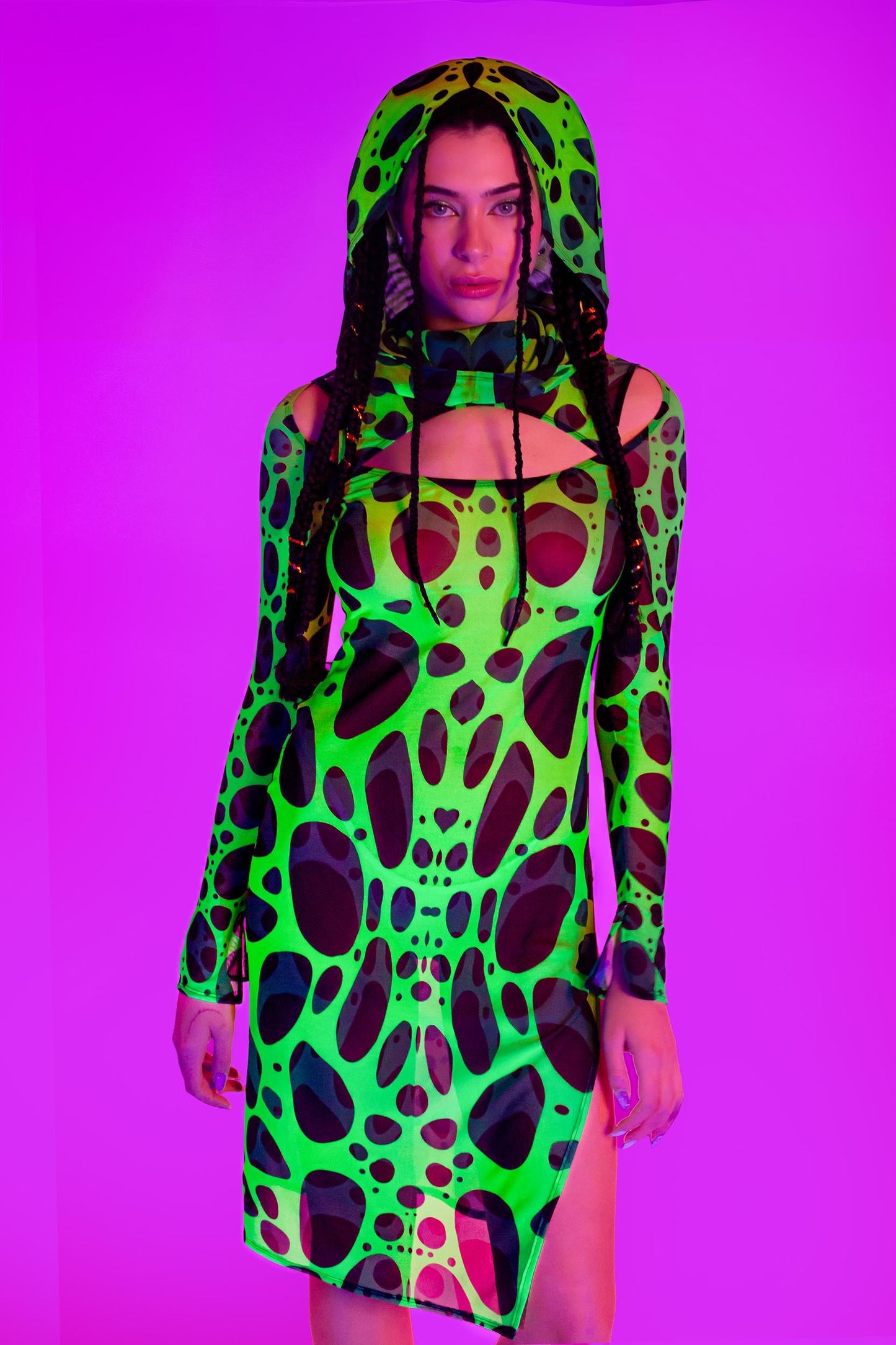 Cell Division Mesh Hooded Dress