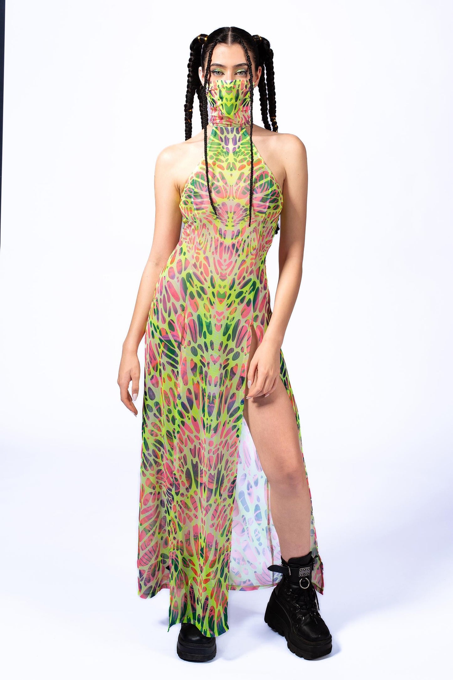 Touch My Nerve Mask Halter Dress