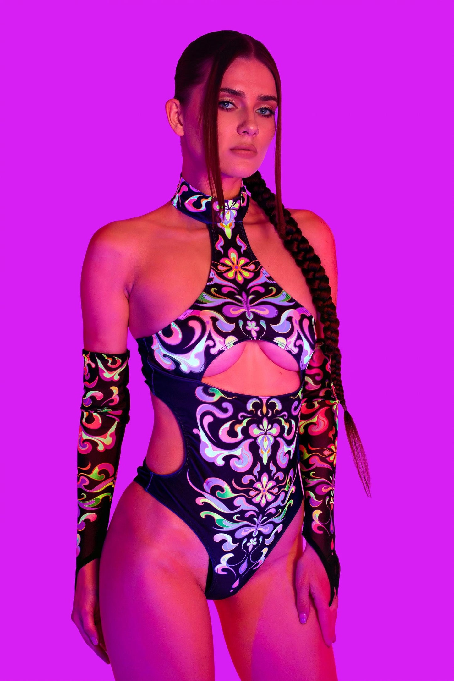 Iridescence Open Front Halter Bodysuit
