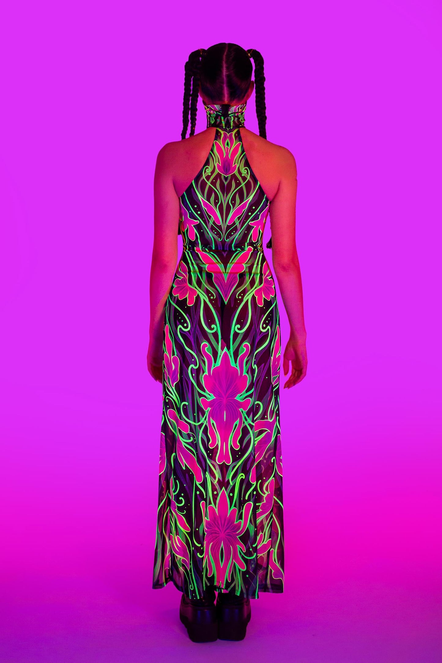 Night Bloom Mask Halter Dress