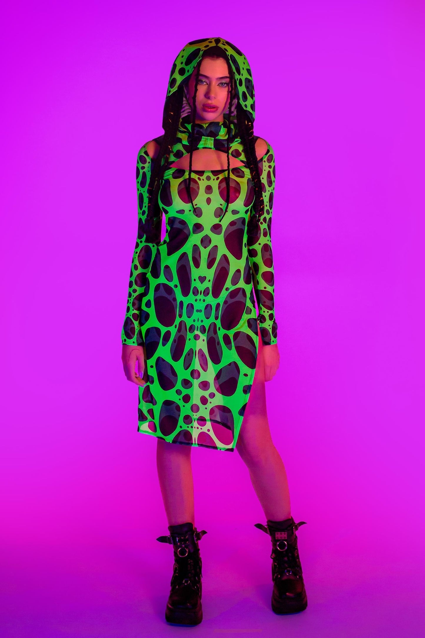 Cell Division Mesh Hooded Dress