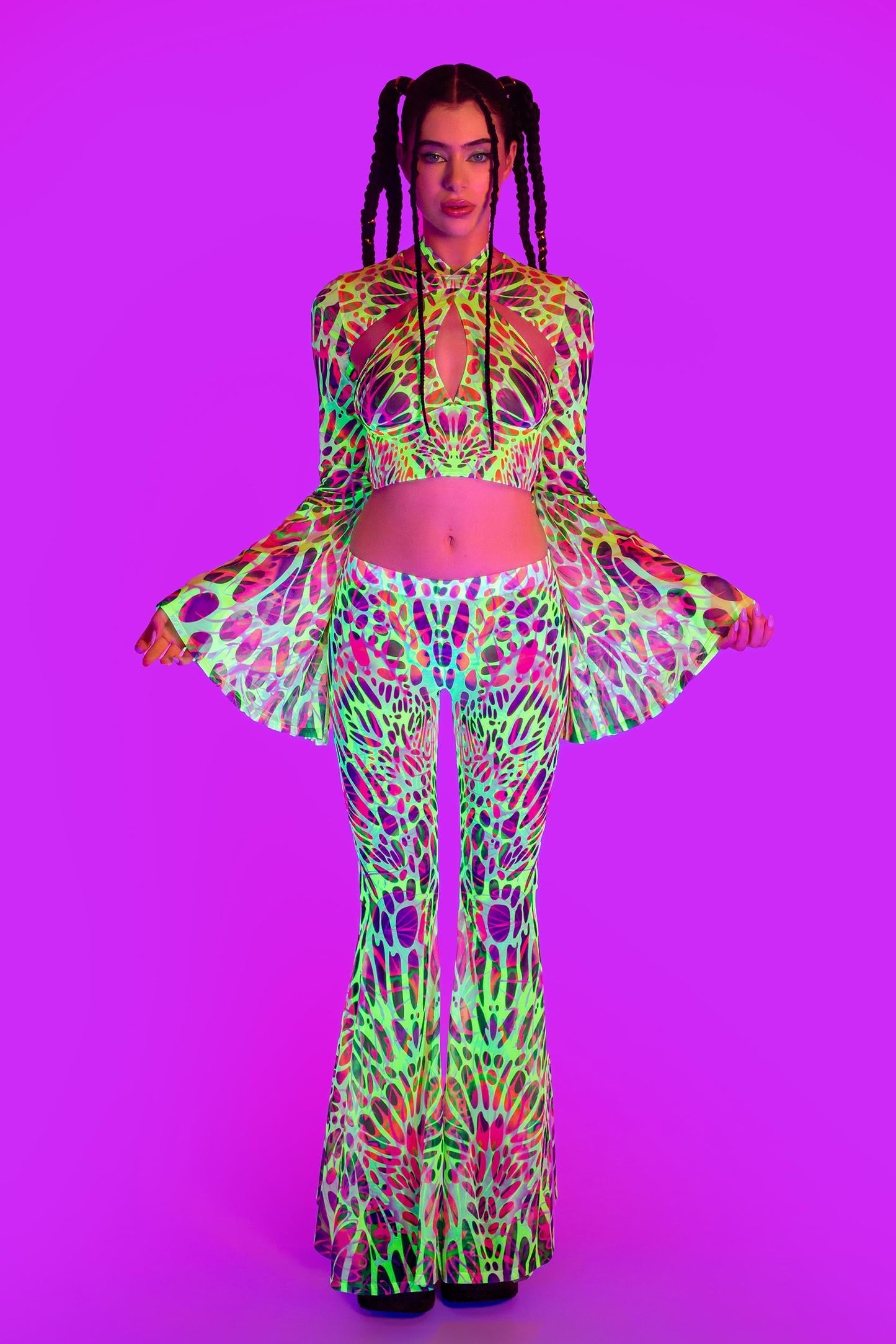 Touch my Nerve Mesh Bell Bottoms Pants