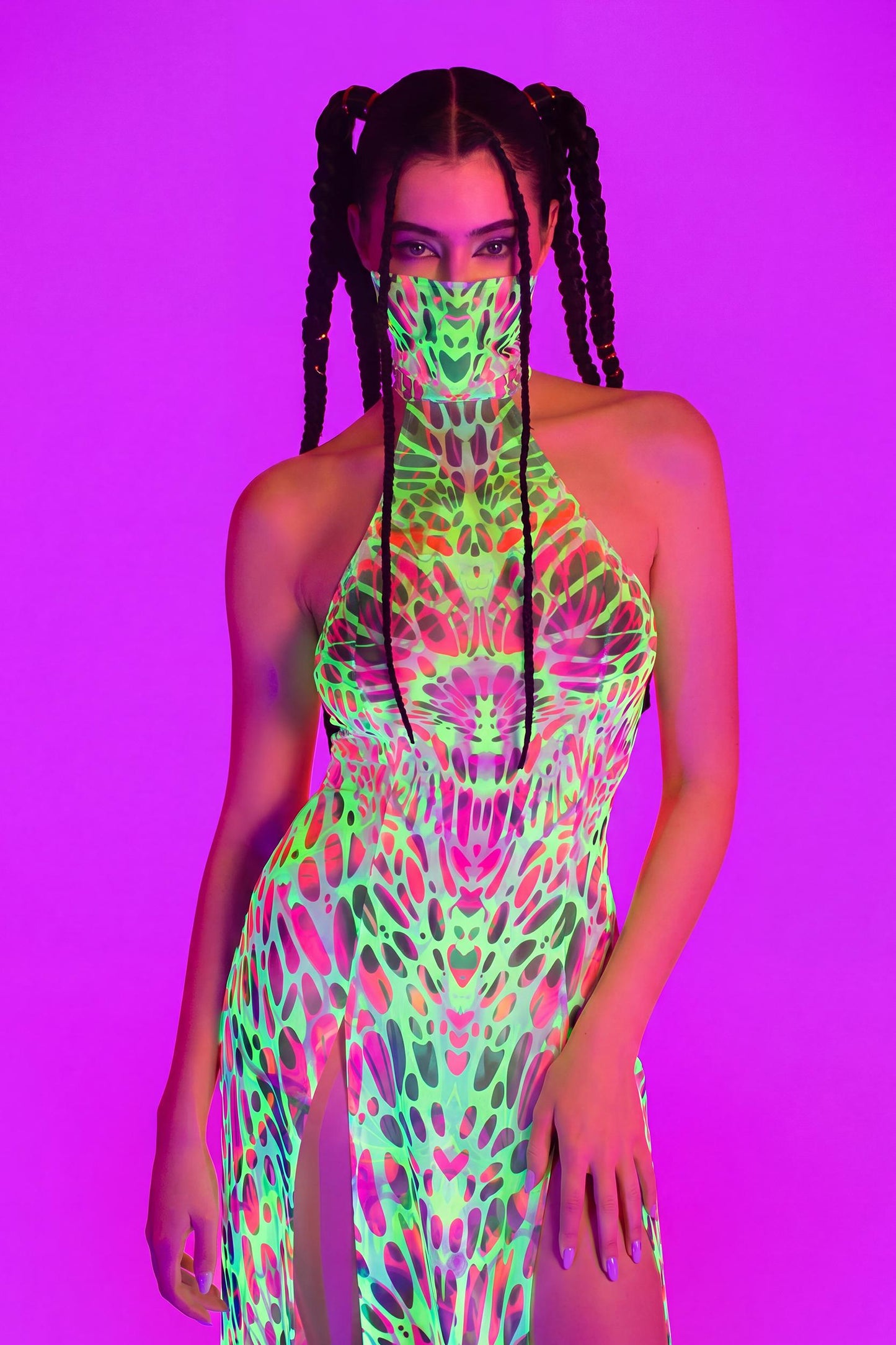 Touch My Nerve Mask Halter Dress