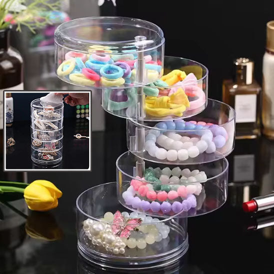 Multi Layer Rotating Transparent Round Jewelry Box for Earrings Studs Necklaces Bracelets Rack Display Shelf Jewelry Storage Box