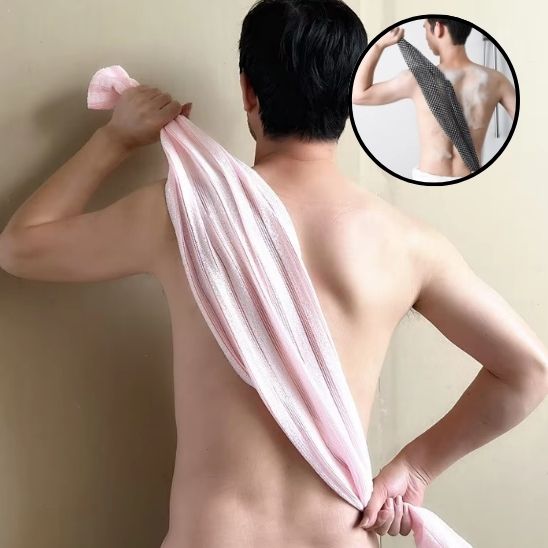 2pcs Double Side Exfoliating Body Scrub Back Scrubber, Bath Wash Towel Loofah Towel with Strap