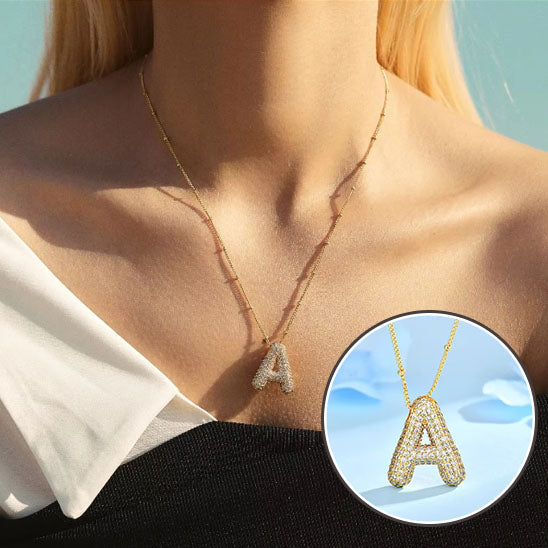 MHS.SUN Gold Plated Balloon 26 Letter Necklaces Copper Zircon Bubble Initial Pendant Chunky Women Personality Chain Jewelry