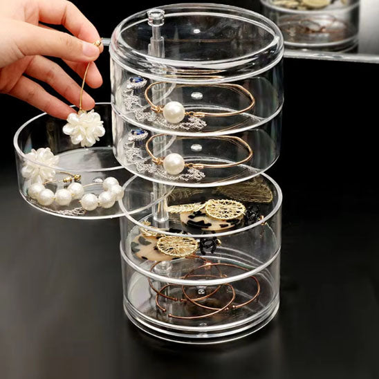 Multi Layer Rotating Transparent Round Jewelry Box for Earrings Studs Necklaces Bracelets Rack Display Shelf Jewelry Storage Box
