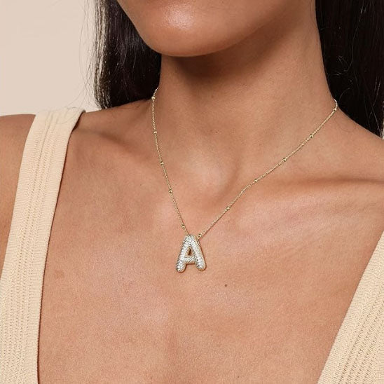 MHS.SUN Gold Plated Balloon 26 Letter Necklaces Copper Zircon Bubble Initial Pendant Chunky Women Personality Chain Jewelry