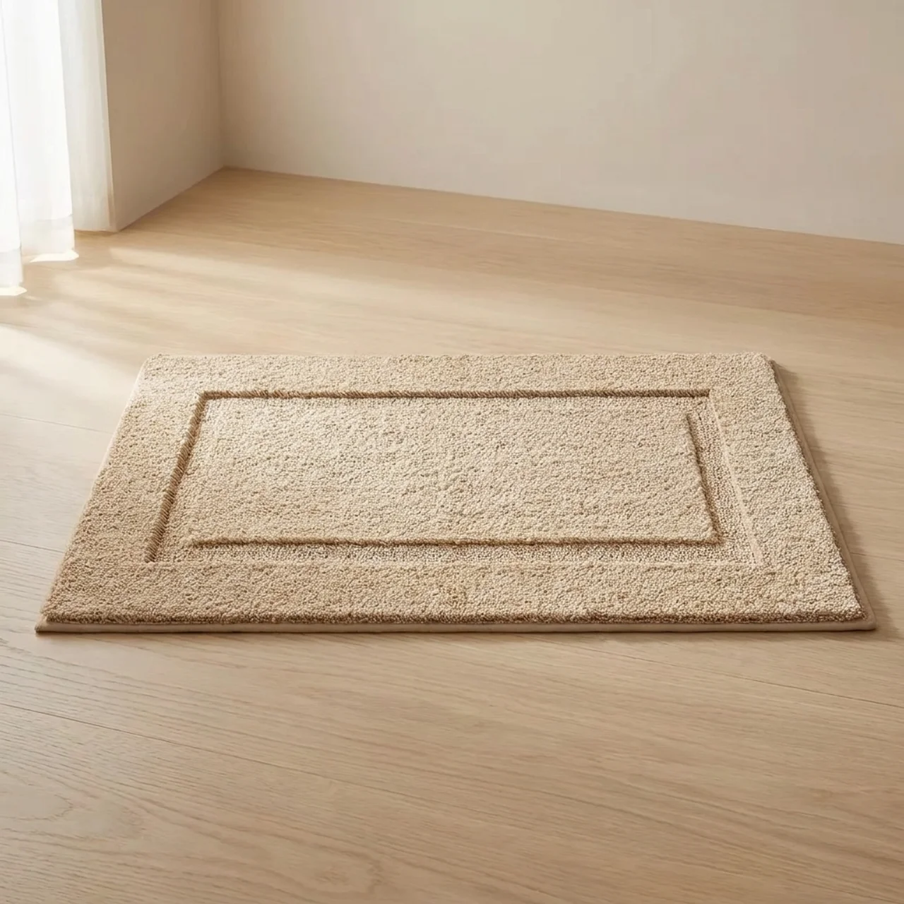 Bath Mat with Textured Border, Non-Slip Backing and Quick-Drying Design